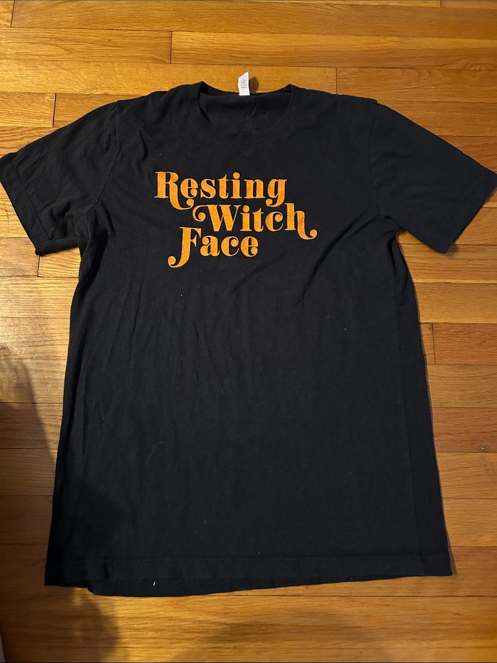 Boutique Bella Canvas Black Tee w Orange “Resting Witch Face" Graphic sz medium